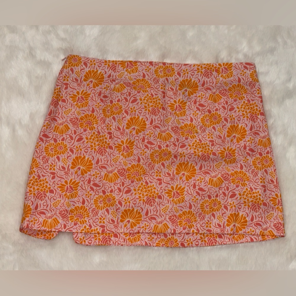 Zara Orange/Pink Linen Blend Floral Blogger Favorite Size XL NWT Mini Skirt - Picture 6 of 8